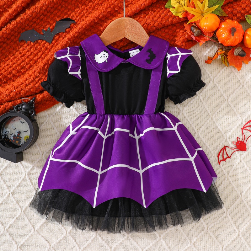 Baby Girl Halloween Ghost Bat Print Tulle Dress