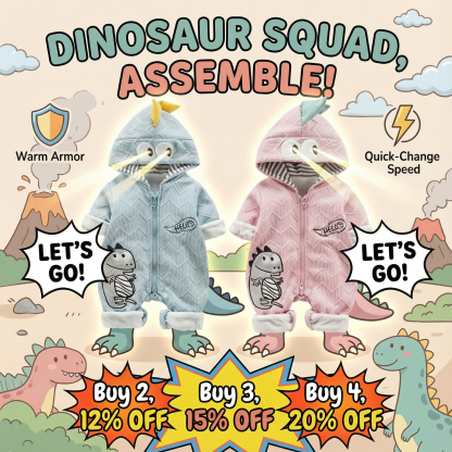 Baby Boy/Girl Winter Dinosaur Pattern Long Sleeve Hooded Romper