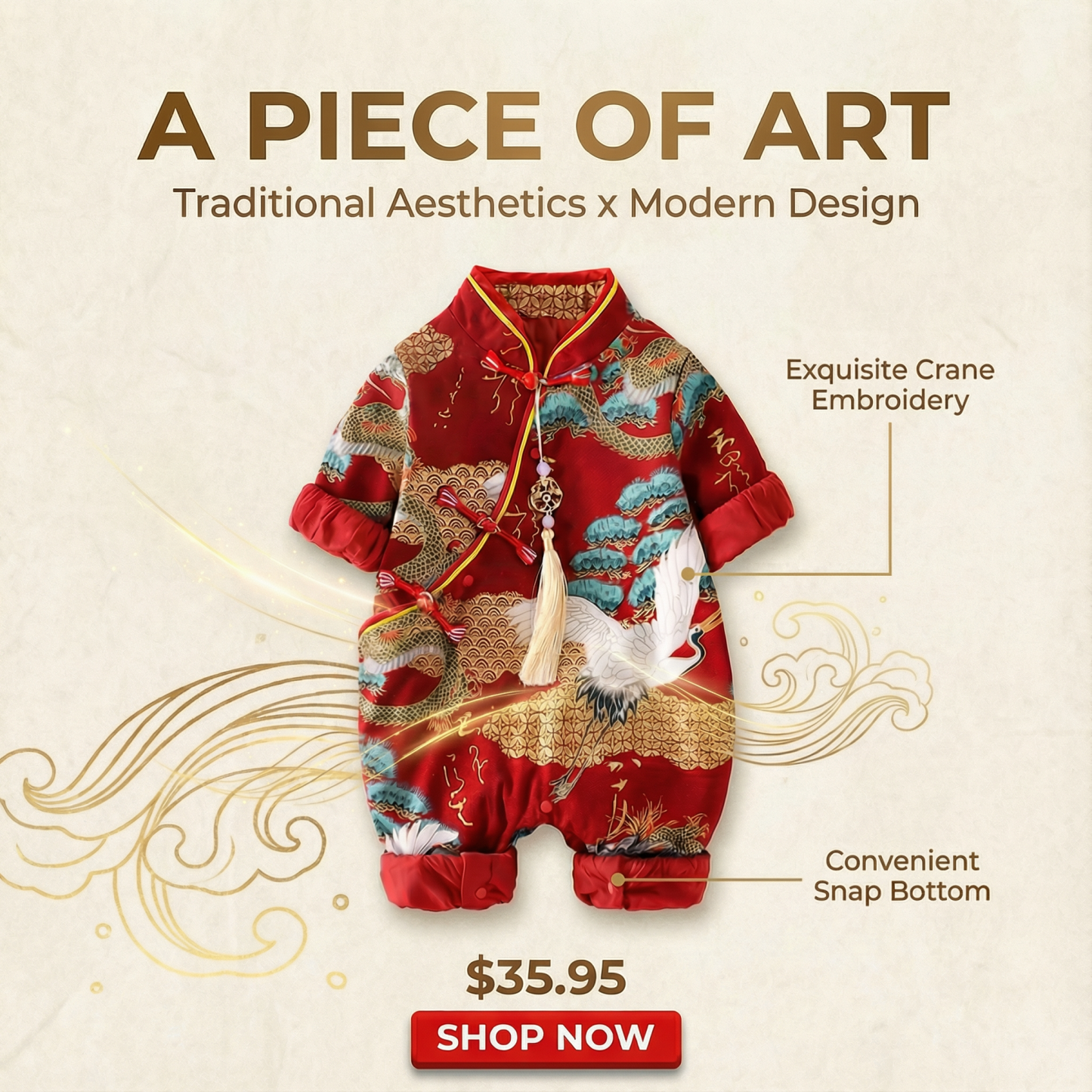 Baby Boy/Girl Crane Tree Cheongsam cotton Romper