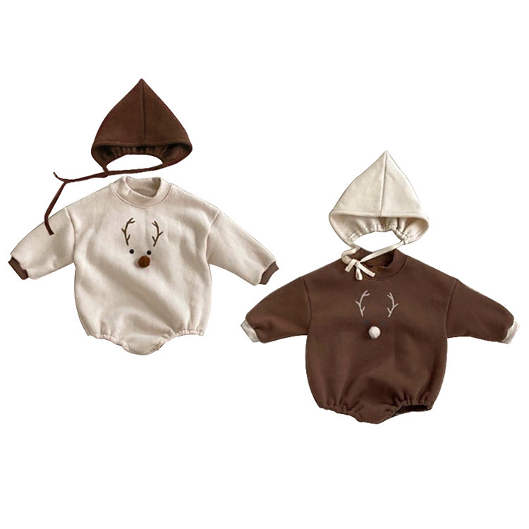 Baby Boy/Girl Christmas Elk Design Pattern Long Sleeve Bodysuit-kissminis