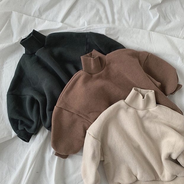 Toddler Boy/Girl Ins Style Solid Color Stand Collar Long Sleeves Sweatshirt-kissminis
