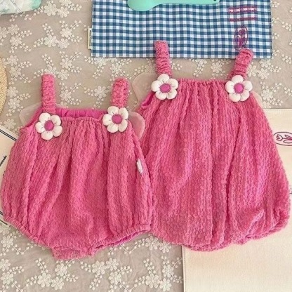 Baby Girl 95% Cotton Chiffon Wrinkle Solid Floral Decro Sleeveless Sling Tank Back Bowknot Sweet Princess Bodysuit