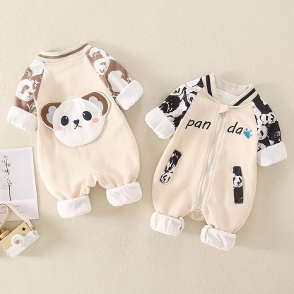 Baby Boy/Girl 3D Suspender Panda Pattern Long Sleeve Zipped Baseball  Romper