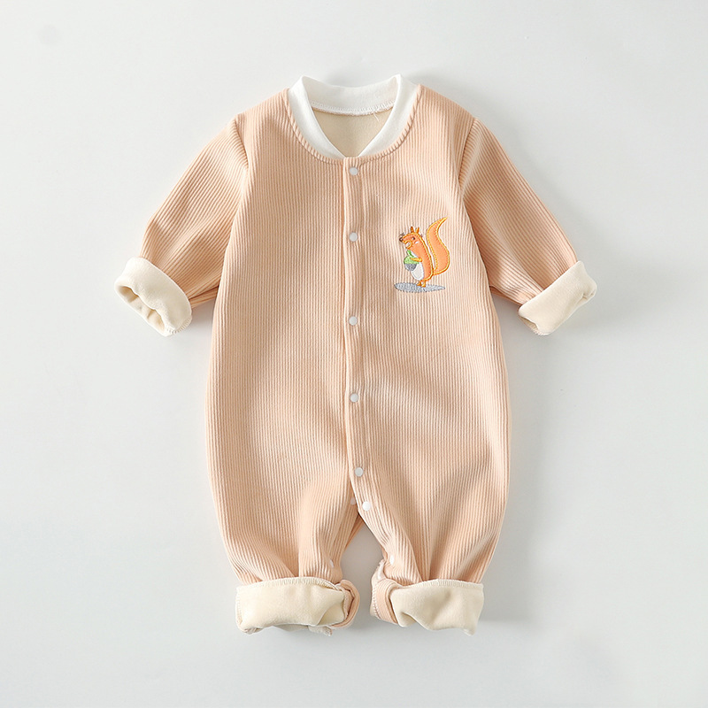 Baby Boy/Girl Spring Cute Animals Embroider Single Breasted Long Sleeve Romper-kissminis