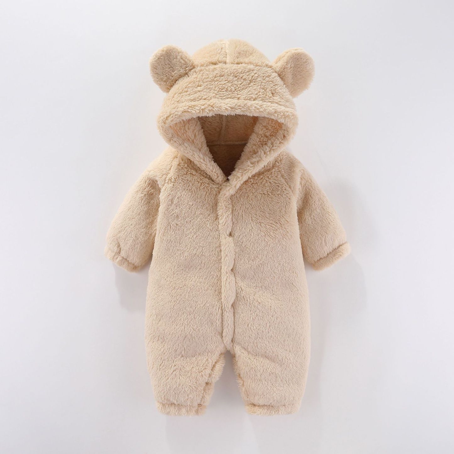 Baby Boy/Girl Bear 3D Ear Long Sleeve Fluff Hooded Romper-kissminis