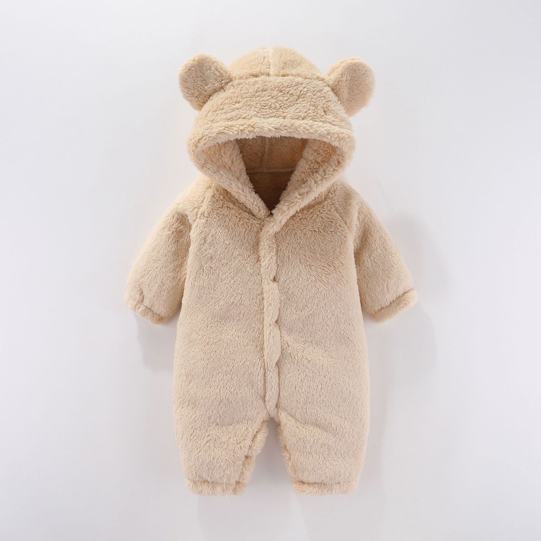 Baby Boy/Girl Bear 3D Ear Long Sleeve Fluff Hooded Romper-kissminis