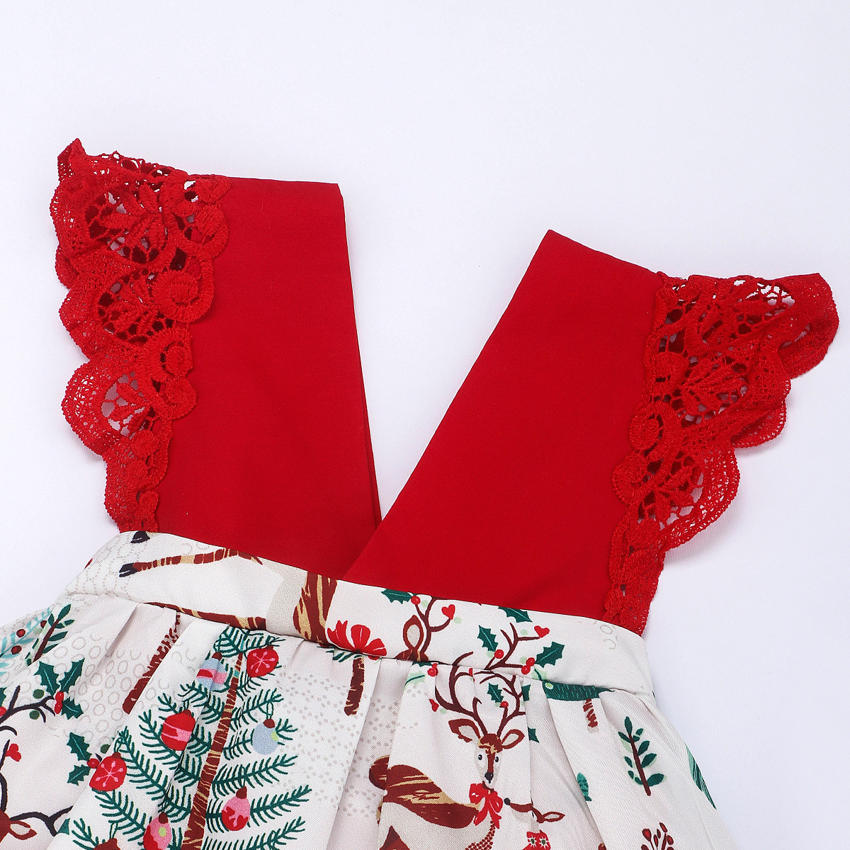 2pcs Baby Girl Christmas Cartoon Lace Sleeveless Romper with Hair Band Set-kissminis