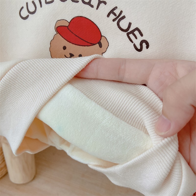 Baby Boy/Girl Winter Bear and Letter Print Long Sleeve Fluff Sweatshirt with Pants Set-kissminis