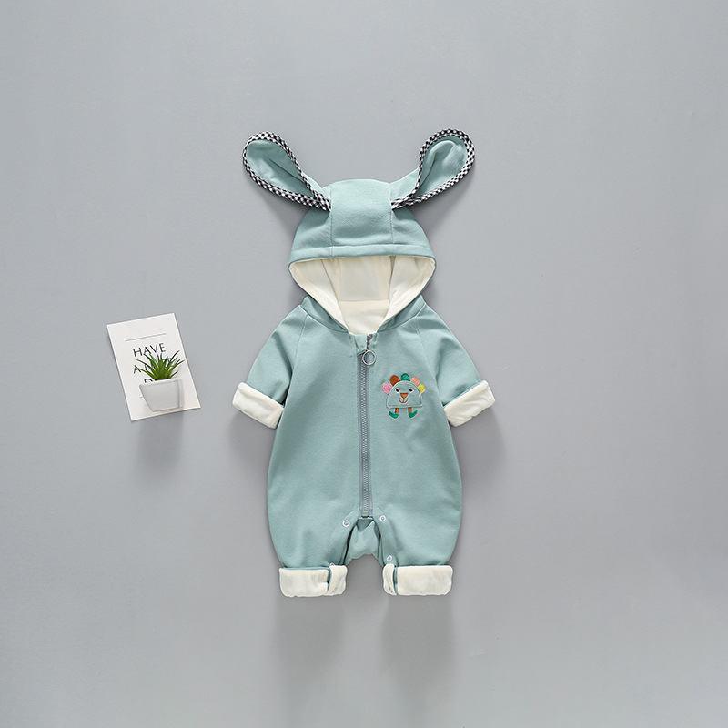 Baby Boy/Girl Cartoon Graphic Big Ear Design Hooded Hooded Long Sleeve Romper-kissminis