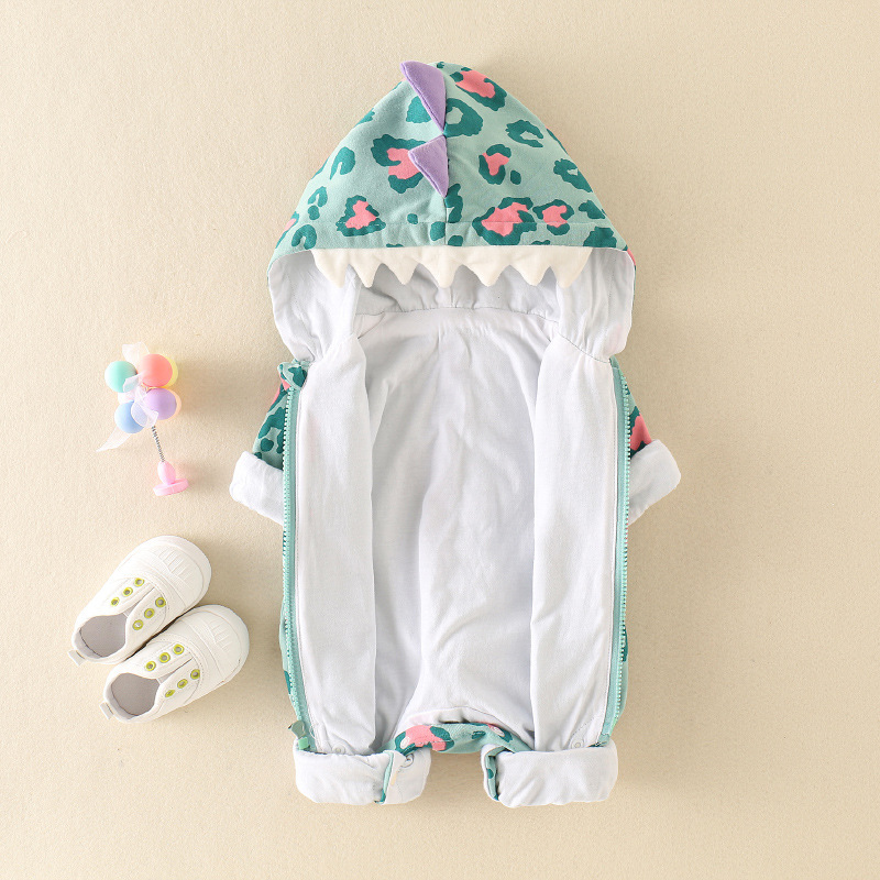 Newborn Baby Boy & Girl Dinosaur Design Hooded Long Sleeve Romper-kissminis