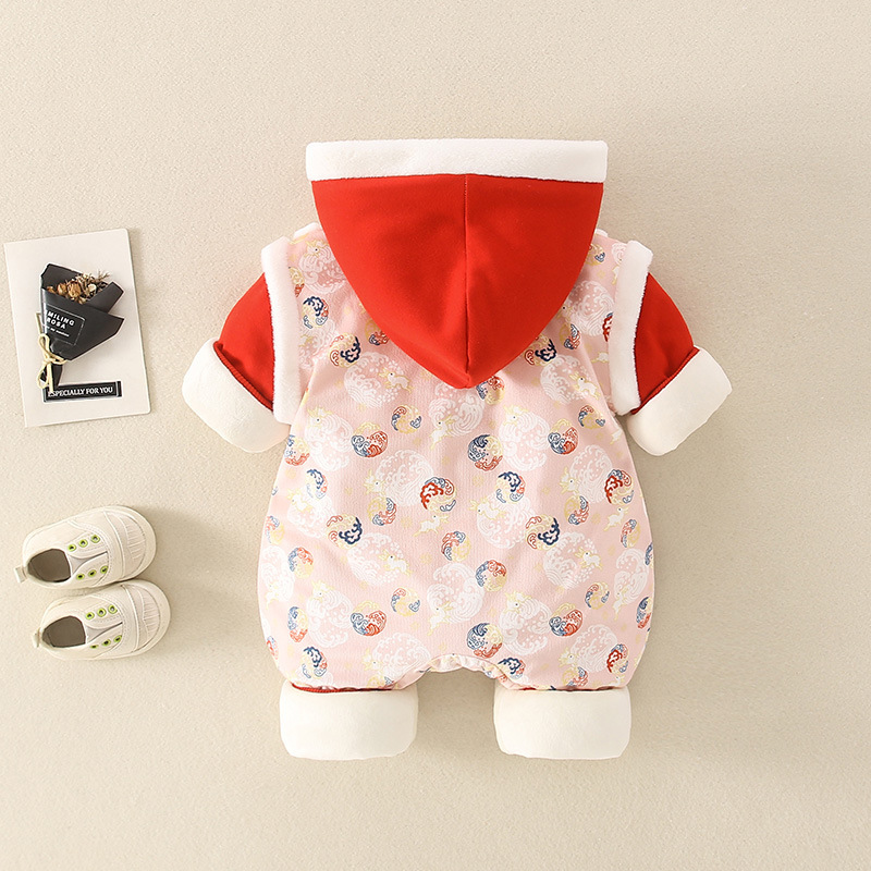 Baby Girl/Boy Winter Thicken Chinese New Year Style Long Sleeve Hooded Romper-kissminis