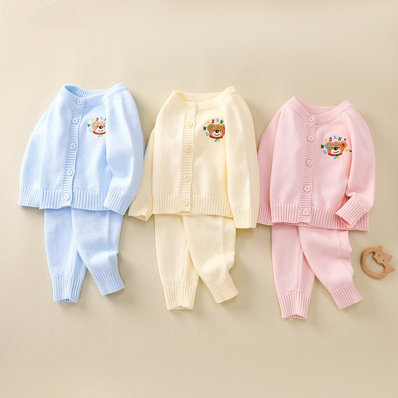 Baby Boy/Girl Simple Bear Ribbed Knit Set-kissminis