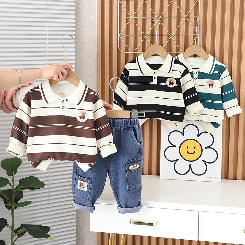 Toddler Boy/Girl 3D Bear Striped Two-Piece Set-kissminis