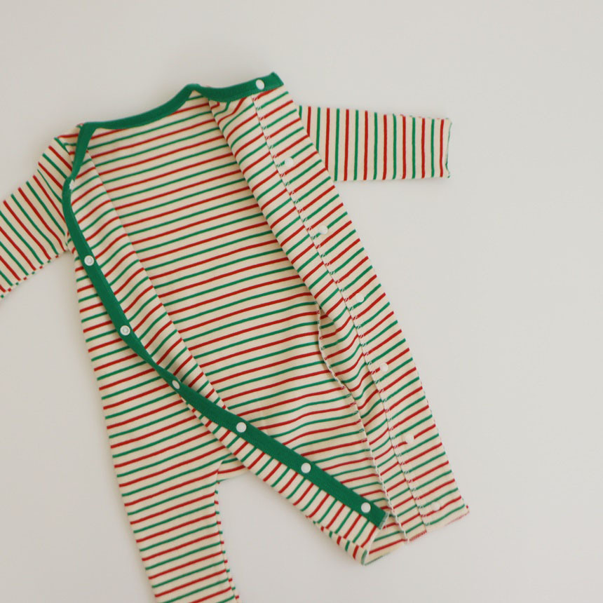 2pcs Baby Boy/Girl Christmas Stripe Long Sleeve Romper and Hat Set-kissminis
