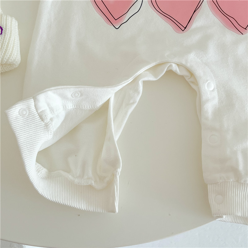 Baby Girl Heart Print Graphic Fluff Block Color Long Sleeve Romper
