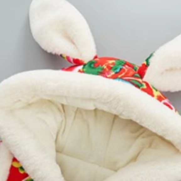 Baby Boy/Girl Winter Thicken Rabbit Ear Design Flower Pattern Cotton Romper-kissminis