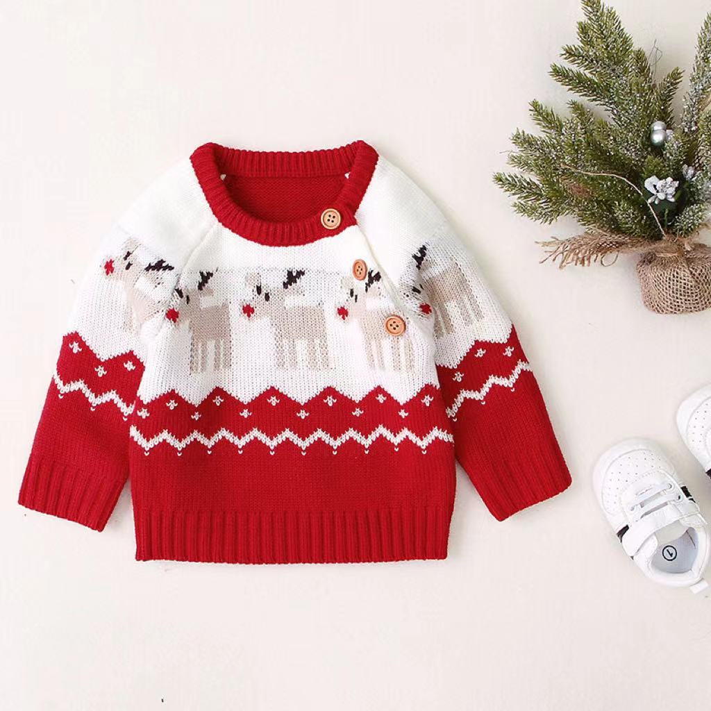 Baby Boy/Girl Christmas Style Cute Elk Pattern Long Sleeve Knitted Sweater-kissminis