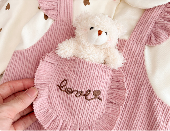 Baby Girl Cute 3D Pocket Bear Design Long Sleeve Romper-kissminis