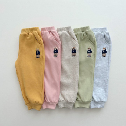 2pcs Toddler Boy/Girl Cool Bear Embroider T-Shirt and Pants Set-kissminis