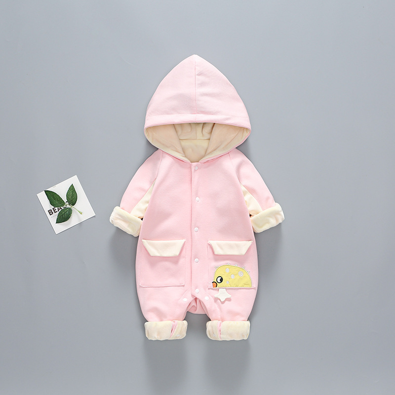 Baby Boy/Girl Cartoon Graphic Pocket Design Hooded Hooded Long Sleeve Romper-kissminis