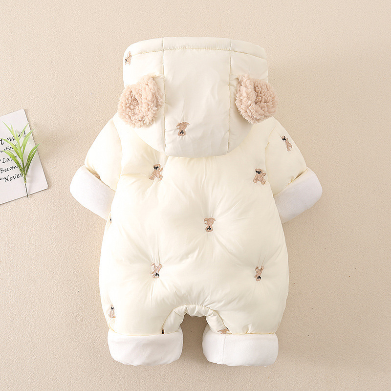 Baby Cute Bear Graphic Winter Snowsuit Thicken Zippered Long Sleeve Romper-kissminis