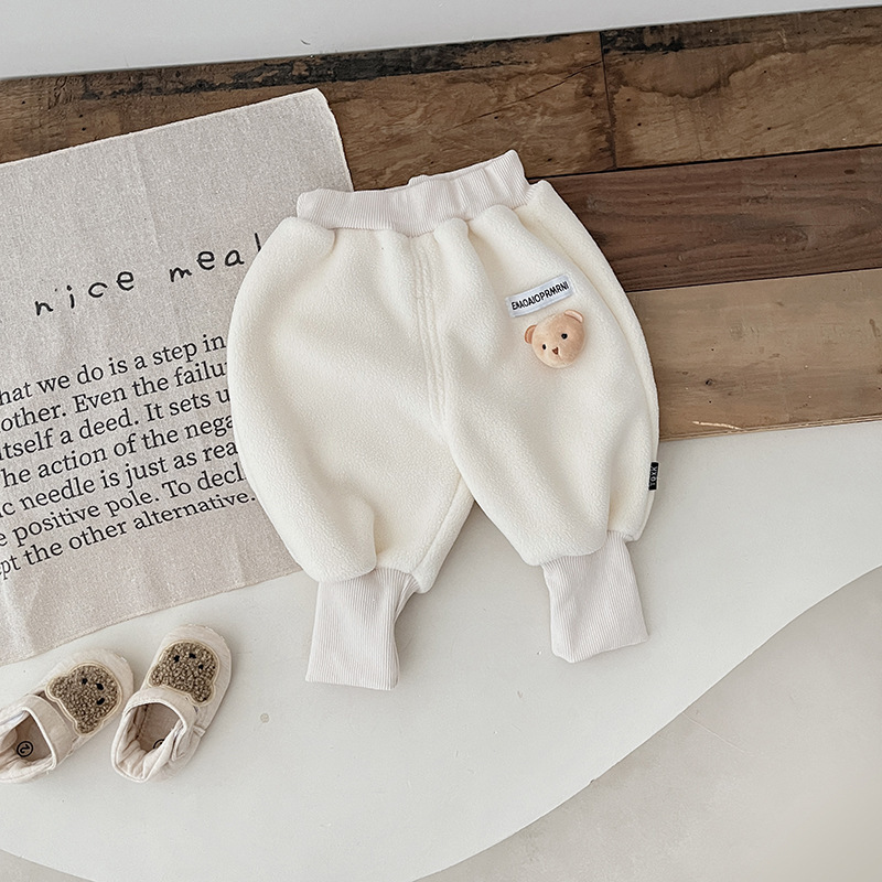 Baby Toddler Boy/Girl Solid Color 3D Bear Long Pants -kissminis