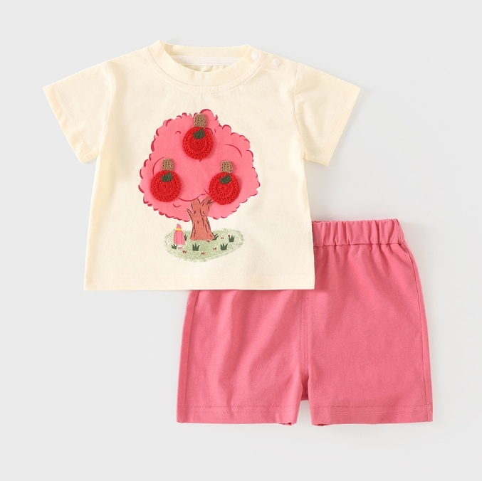 2pcs Baby Boy/Girl Pink Tree Print T-shirt with Pant Set-kissminis