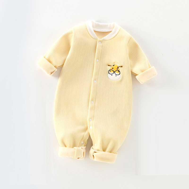 Baby Boy/Girl Spring Cute Animals Embroider Single Breasted Long Sleeve Romper-kissminis