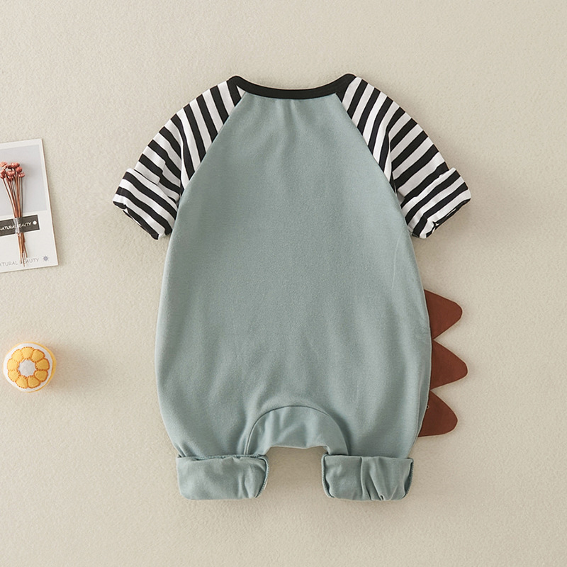 Baby Girl Cute Dinosaur Pattern Striped Long Sleeve Romper-kissminis