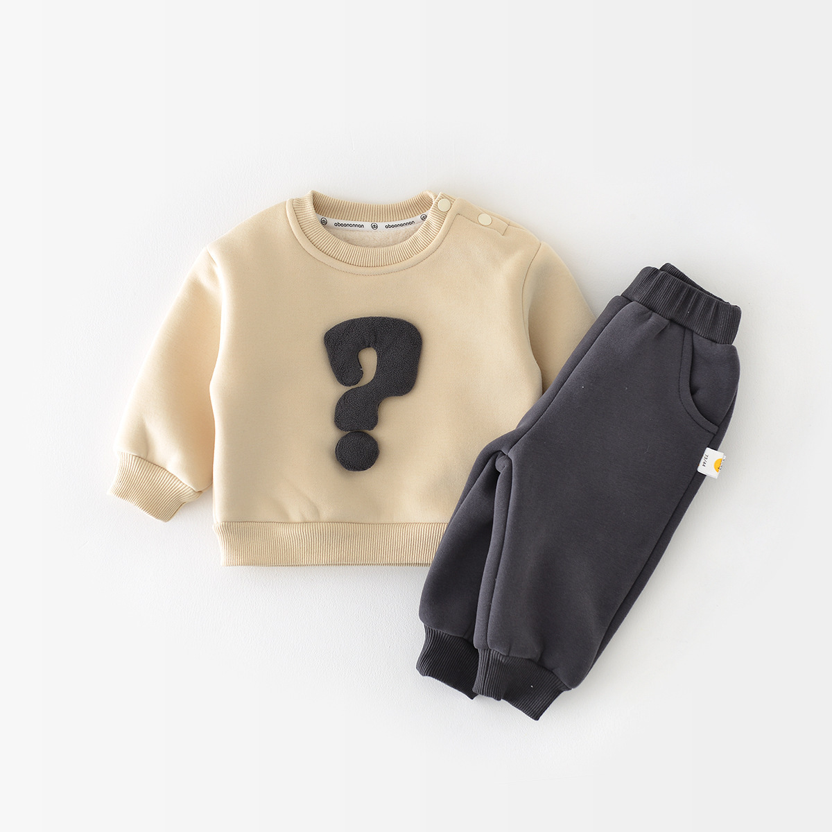 2pcs Baby Boy Winter Thicken Question Mark Graphic Long Sleeve Sweatshirt with Pants Set-kissminis