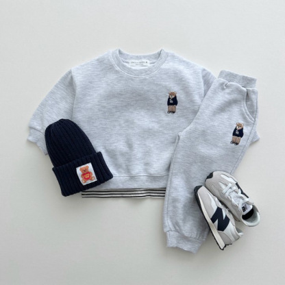 2pcs Toddler Boy/Girl Cool Bear Embroider T-Shirt and Pants Set-kissminis