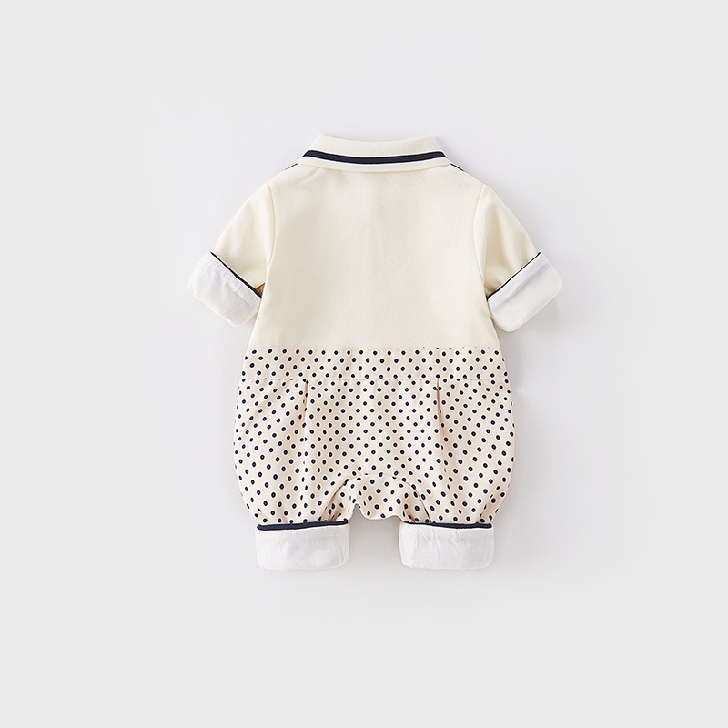 Mock Two-pieces Baby Boy Bear and Dot Graphic Long Sleeve Romper-kissminis