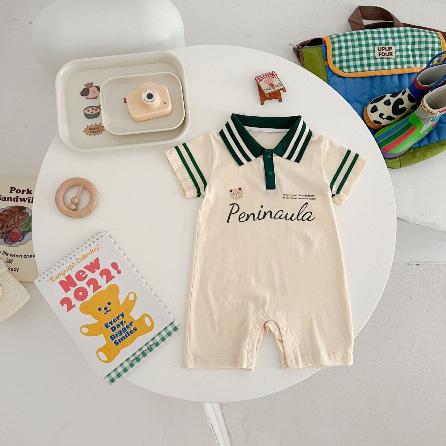 Baby Boy Lapel Letter Print Romper -kissminis