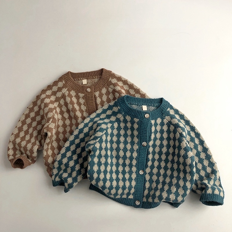 Toddler Winter Boy/Girl Allover Plaid Pattern Knitted Sweatshirt-kissminis