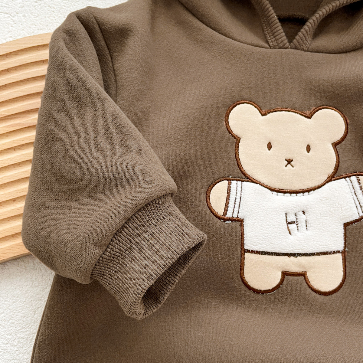 Baby Boy/Girl Cartoon Bear Graphic Thicken Hooded Long Sleeve Romper-kissminis