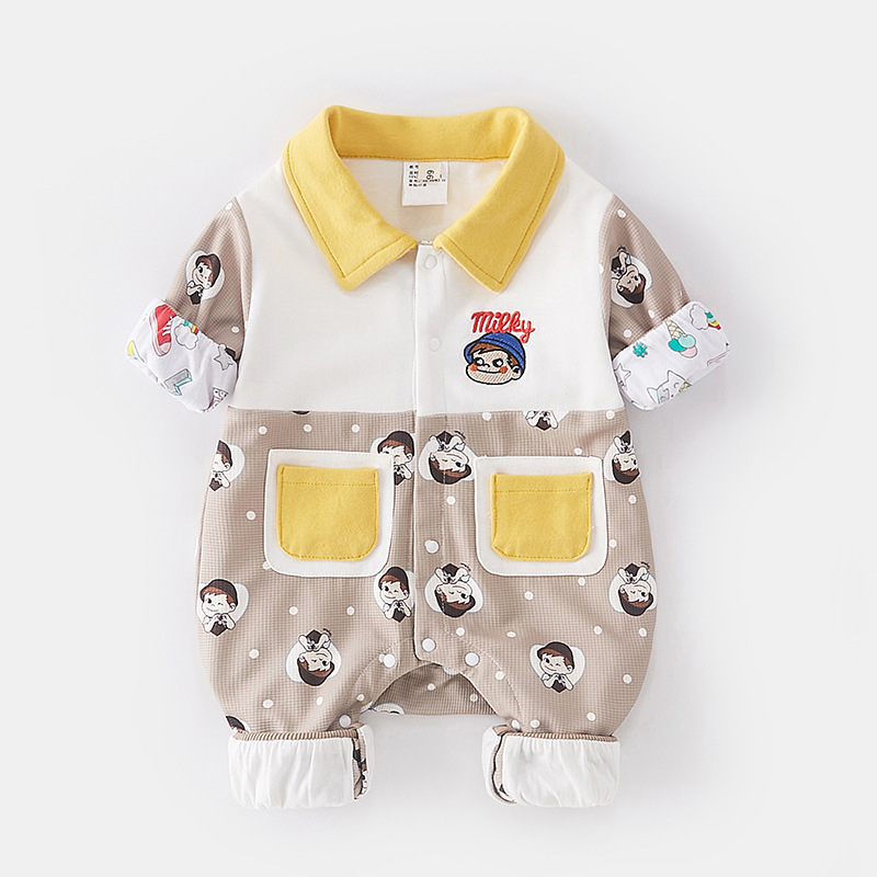 Baby Boy Cartoon Boy Graphic Long Sleeve Romper-kissminis