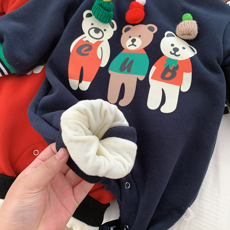 Newborn Winter Baby Christmas Pattern Thicken Long Sleeve Romper-kissminis