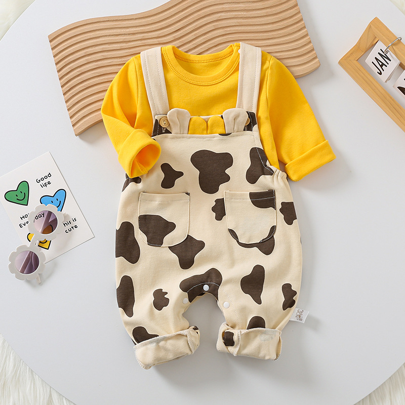 2pcs Baby Yellow T-shirt with Cow Pants Set  -kissminis