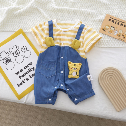 Baby Boy 95% Cotton Front Stripe Panel Cute Tiger Romper
