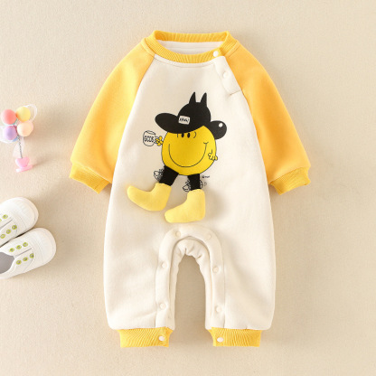 Newborn Baby Boy & Girl Cartoon Smiling Face Graphic Long Sleeve Romper-kissminis
