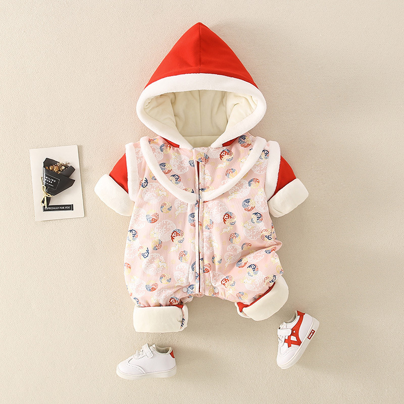 Baby Girl/Boy Winter Thicken Chinese New Year Style Long Sleeve Hooded Romper-kissminis