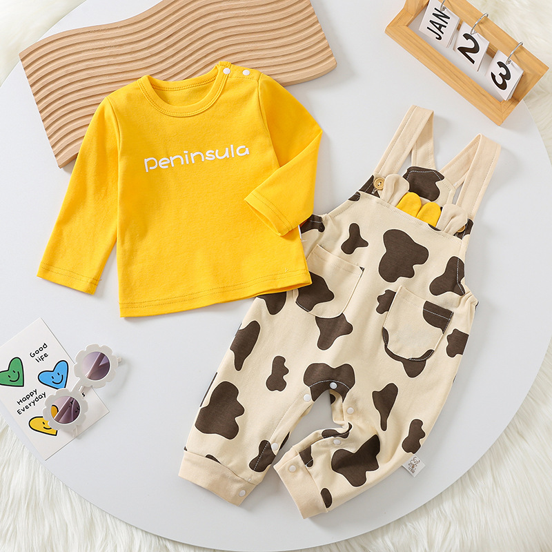 2pcs Baby Yellow T-shirt with Cow Pants Set  -kissminis