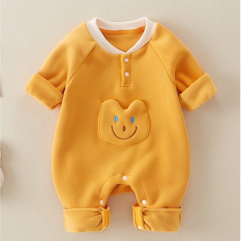 Baby Boy/Girl Smile Face Patch Long Sleeve Thick Romper-kissminis