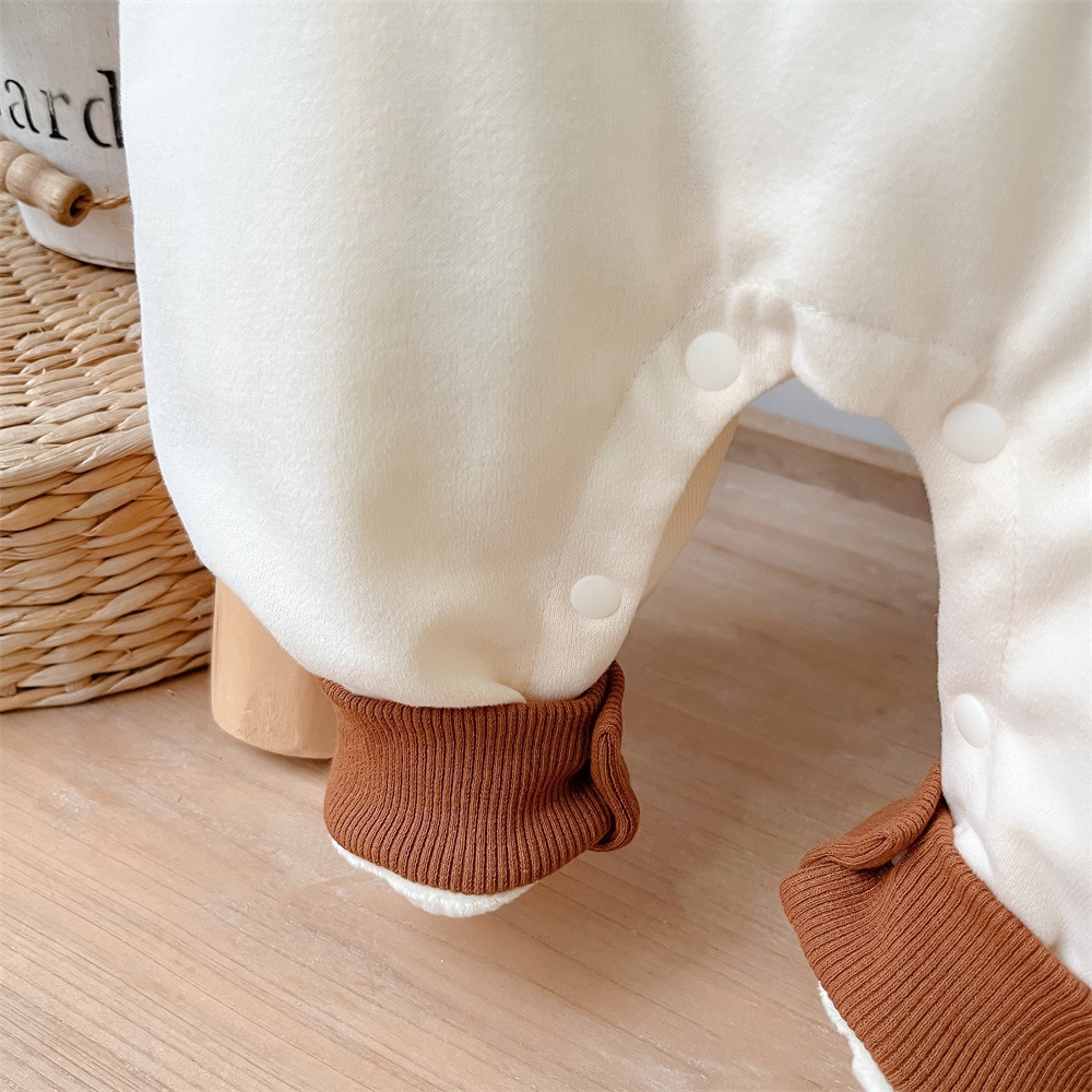 Baby Boy Winter Bear and Letter Patch Long Sleeve Fluff Romper-kissminis