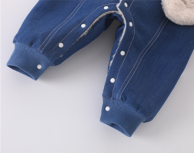 Baby Boy/Girl Winter Thicken Denim Cute Dog Toy Design Solid Color Fluff Long Sleeve Romper-kissminis