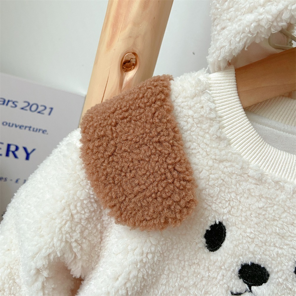 Baby Boy/Girl Winter Thicken Fluff Cute Bear Design Long Sleeve Bodysuit and Hat and Pants Set-kissminis