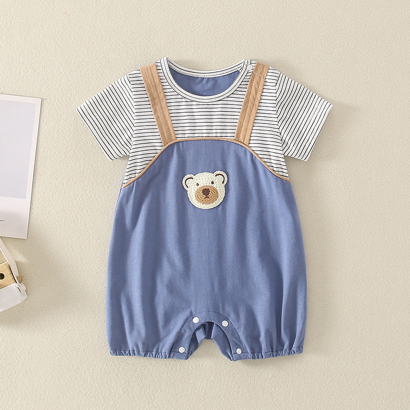 Baby Boy/Girl Stripey Bear Print Romper-kissminis