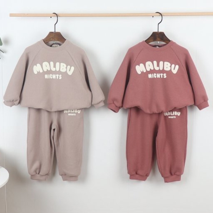 2pcs Baby Solid Color ‘MALIBU’ Letter Sweatshirt and Pants Set-kissminis