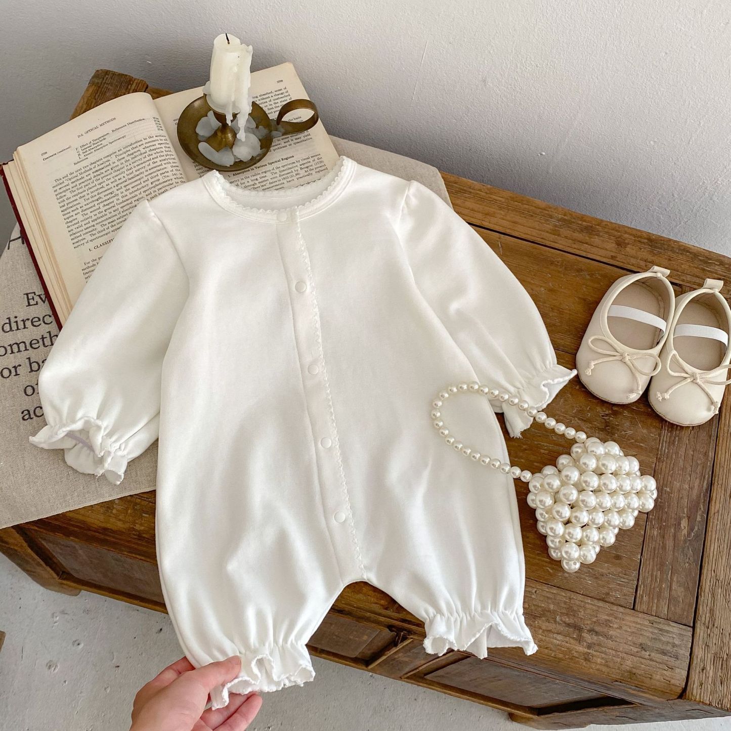 Baby Girl Puff Long Sleeves Crew Neck Romper-kissminis