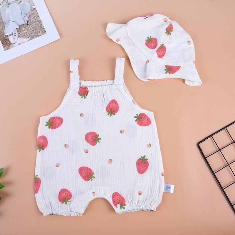 2pcs Baby Boy/Girl Strawberry Pattern Babysuit with Hat Set-kissminis